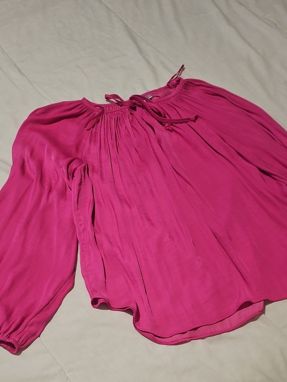 Jennifer Lopez Hot Pink V-Neck Gathered Shoulder Blouse